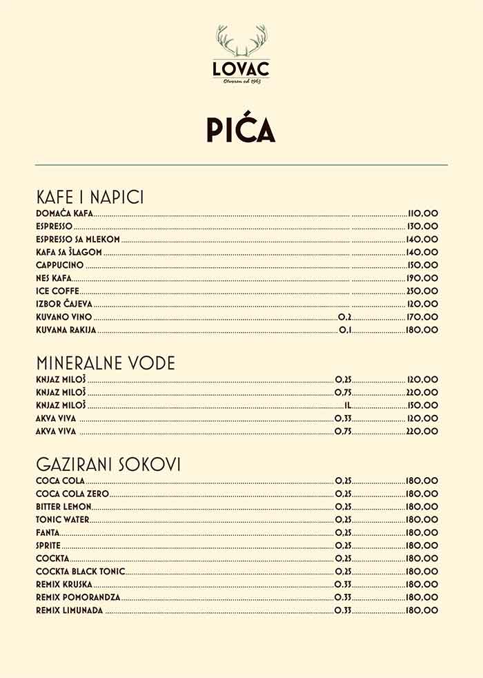 Restoran Lovac menu